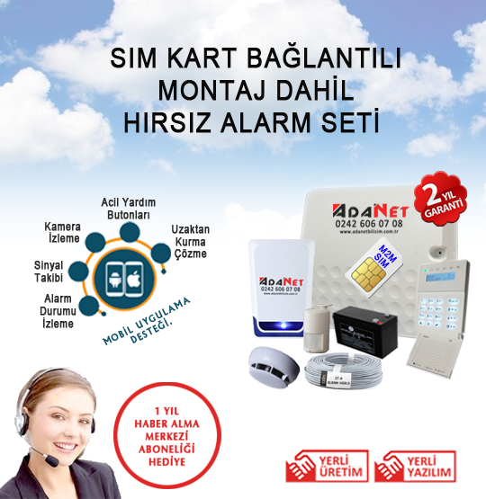Sim Kart Bağlantılı Kablolu Alarm Seti
